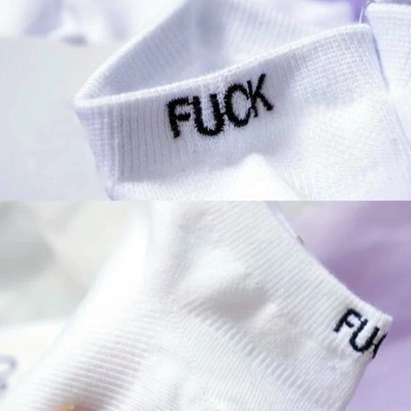 1 Pair Fuck Off White Ankle Socks - Picture 3 of 6